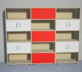 Шкаф многосекционный полуоткрытый М7А "Точка роста" (ЛДСП 16 мм, к. Клён, ф. Белый/Красный)