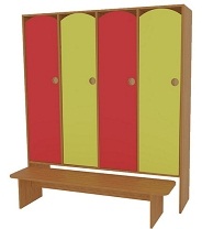 Шкаф 4 секций со скамьей, Размер 1296*320*1350 Цветной фасад