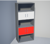 Шкаф широкий полуоткрытый М2 "Точка роста" (ЛДСП 16 мм, к. Серый, ф. Белый/Красный)